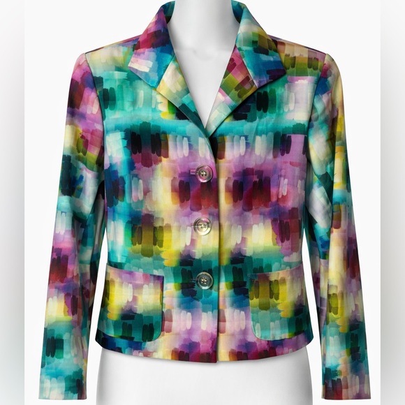 Lafayette 148 New York Watercolor Abstract Cropped Blazer Size 10 - Picture 10 of 10